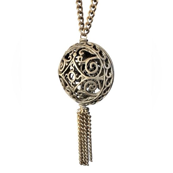 Jewelry - Long-Chain Filigree ball tassel pendant necklace, 19” Length